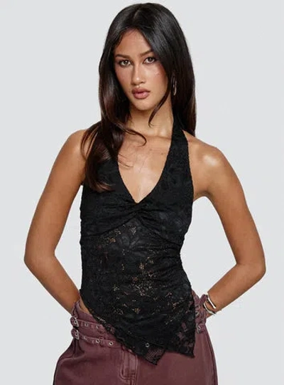 Princess Polly Lower Impact Alviera Lace Halter Top In Black