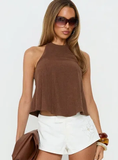 Princess Polly Lower Impact Aquaria Halter Linen Blend Top In Brown