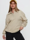 Princess Polly Lower Impact Back Around Collared Fleece Jumper In Oat