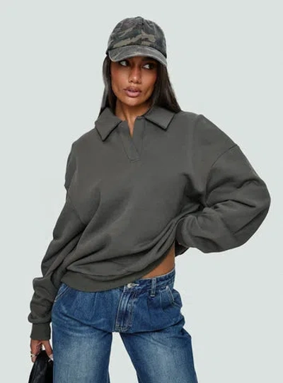 Princess Polly Lower Impact Back Around Collared Fleece Jumper In Slate
