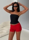 Princess Polly Lower Impact Baseline Low Rise Rib Shorts In Red