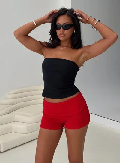 Princess Polly Lower Impact Baseline Low Rise Rib Shorts In Red