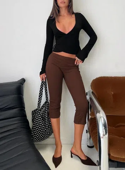 Princess Polly Lower Impact Baseline Rib Capri Pants In Brown