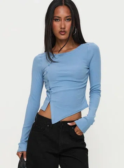 Princess Polly Lower Impact Baseline Rib Long Sleeve Top In Blue