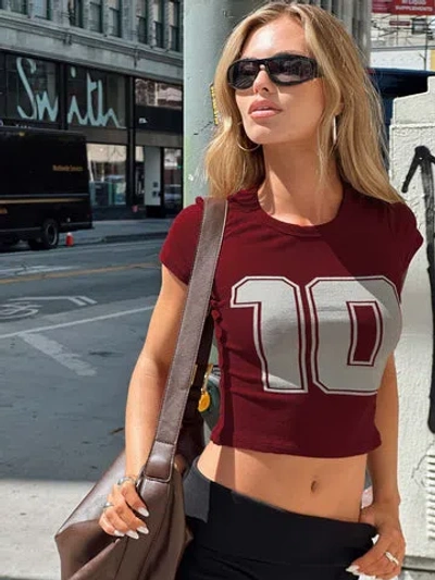 Princess Polly Lower Impact Baseline Rib Tee One Zero Red In Cherry
