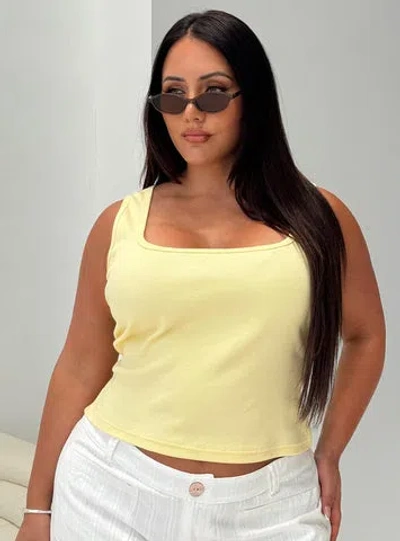 Princess Polly Lower Impact Baseline Square Neck Rib Tank Top In Lemon