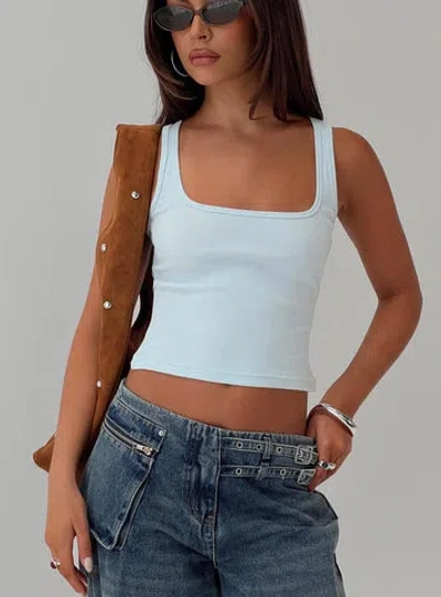Princess Polly Lower Impact Baseline Square Neck Rib Tank Top In Light Blue