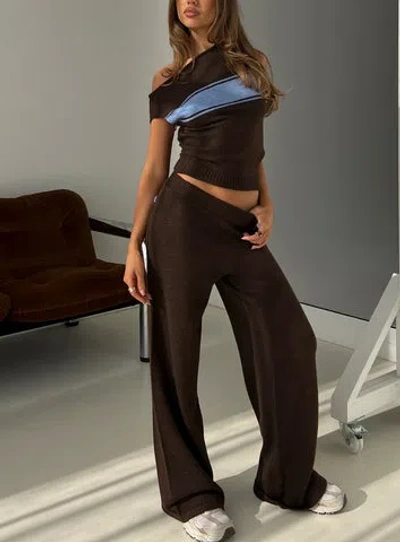 Princess Polly Lower Impact Bekki Wide Leg Knit Pant In Brown