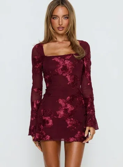 Princess Polly Lower Impact Better Love Long Sleeve Mini Dress In Burgundy
