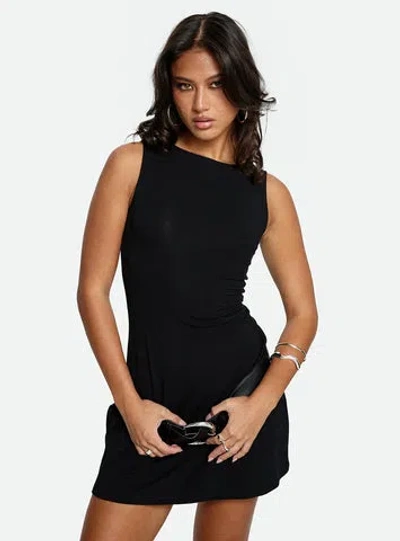 Princess Polly Lower Impact Bleeker Boatneck Mini Dress In Black