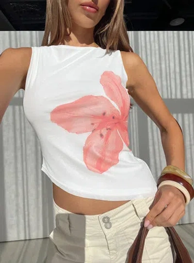 Princess Polly Lower Impact Brontee Boat Neck Asymmetrical Graphic Tank Top In White