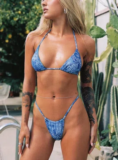 Princess Polly Lower Impact Cali High Cut Ruched Bikini Bottoms In Blue