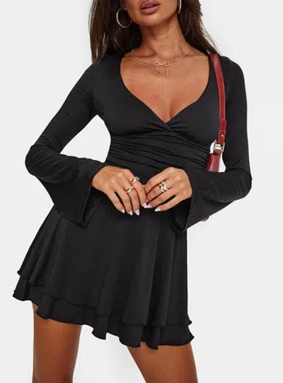 Princess Polly Lower Impact Canino Long Sleeve Mini Dress In Black