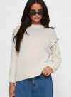 Princess Polly Lower Impact Change The Weather Contrast Stitch Knit Sweater In Cream