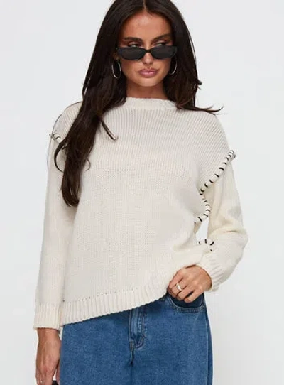 Princess Polly Lower Impact Change The Weather Contrast Stitch Knit Sweater In Cream