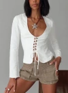 Princess Polly Lower Impact Clouded Linen Long Sleeve Top In White