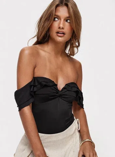 Princess Polly Lower Impact Coming Back Ruffle Bodysuit In Black