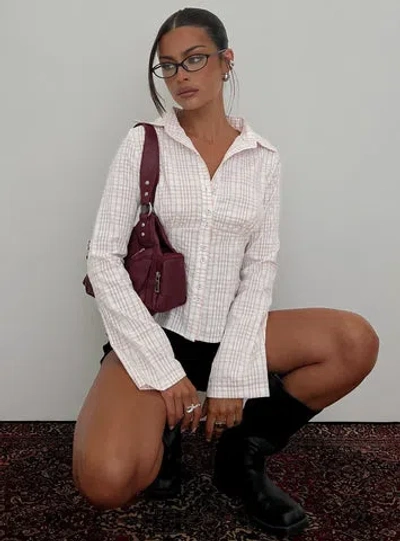 Princess Polly Lower Impact Cottesloe Long Sleeve Blouse Top In Pink