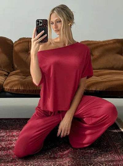 Princess Polly Lower Impact Cozy Hour Sleep Relaxed Pants In Red