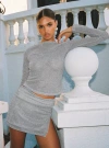 Princess Polly Lower Impact Crystal Clear Long Sleeve Mesh Top In Silver