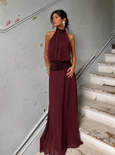 Princess Polly Lower Impact Darwinn Drop Waist Sequin Detail Maxi Dress In Burgundy