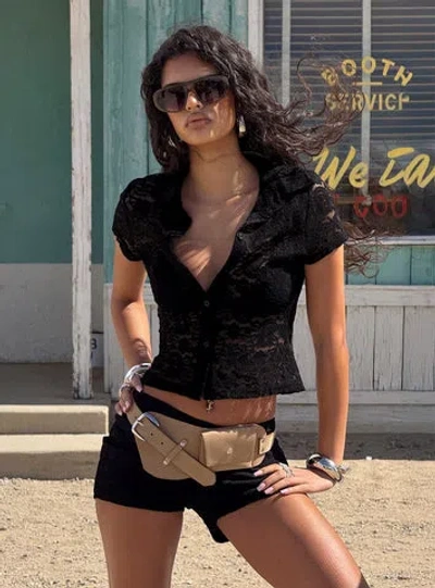 Princess Polly Lower Impact Daveney Lace Short Sleeve Collared Top In Black