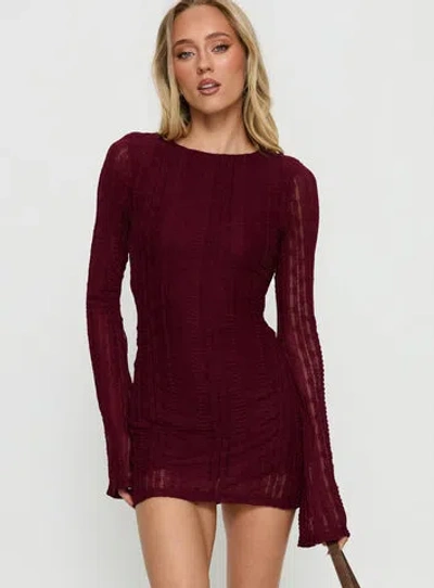 Princess Polly Lower Impact Delandra Long Sleeve Textured Playsuit In Red