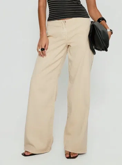 Princess Polly Lower Impact Dolley Star Stitch Mid Rise Wide Leg Jean In Sand