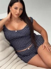 Princess Polly Lower Impact Drift Away Off The Shoulder Sleep Set In Navy Dot