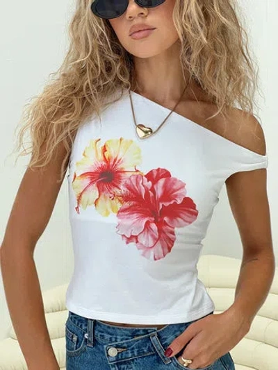 Princess Polly Lower Impact Edwardi Hibiscus Top In White