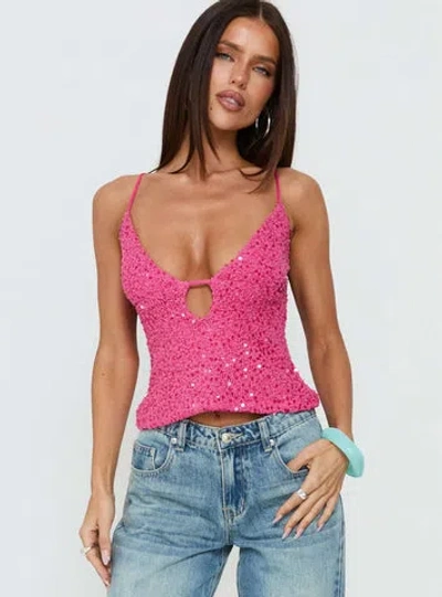 Princess Polly Lower Impact Feel The Vibrations Sequin Top In Pink