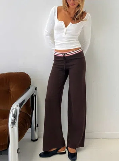 Princess Polly Lower Impact Felisha Low Waist Knit Pants In Brown