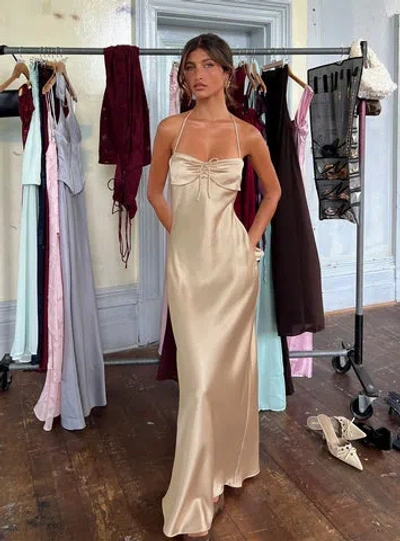 Princess Polly Lower Impact Fireproof Halter Maxi Dress In Gold