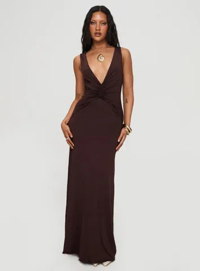 Princess Polly Lower Impact Frederica Plunge Maxi Dress In Chocolate