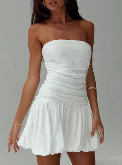 Princess Polly Lower Impact Glamour Girl Strapless Bubble Hem Mini Dress In White