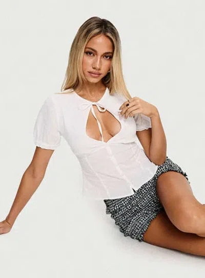 Princess Polly Lower Impact Gleaming Bow Detail Button Up Top In White