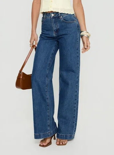 Princess Polly Lower Impact Goldie High Rise Wide Leg Jeans In Blue