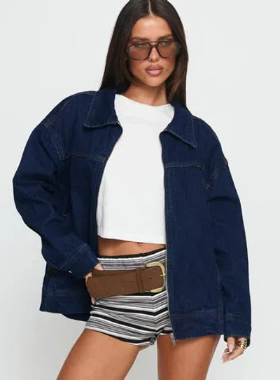 Princess Polly Lower Impact Goldsmith Denim Bomber Jacket In Blue