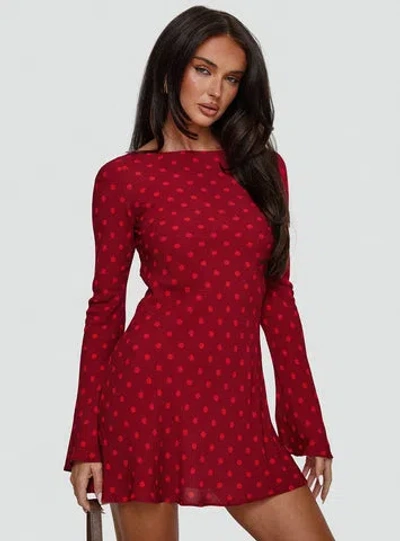 Princess Polly Lower Impact Good Graces Long Sleeve Mini Dress In Red Dot