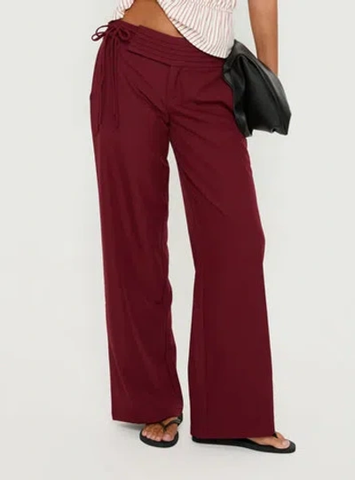 Princess Polly Lower Impact Good Riddance Pleat Tie Slouch Pants In Burgundy