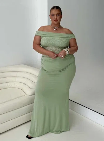 Princess Polly Lower Impact Gwendolen Off The Shoulder Maxi Dress In Green