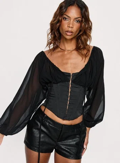 Princess Polly Lower Impact Gypsie Blouson Long Sleeve Corset Top In Black