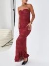 Princess Polly Lower Impact Hailees Lace Strapless Maxi Dress In Red