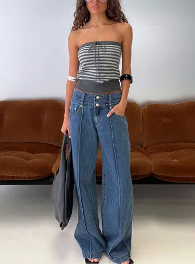 Princess Polly Lower Impact Hannalee Low Rise Wide Leg Cargo Jeans In Blue