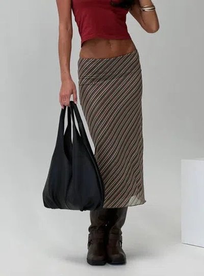 Princess Polly Lower Impact Harbor Stripe Midi Skirt In Brown