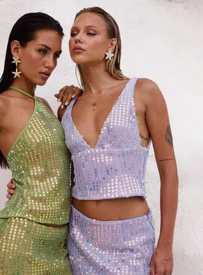 Princess Polly Lower Impact Headliner Shimmer Top In Purple