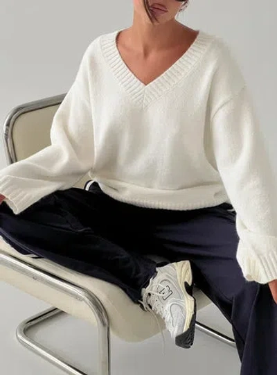 Princess Polly Lower Impact Kaileigh V Neck Knit Sweater In White
