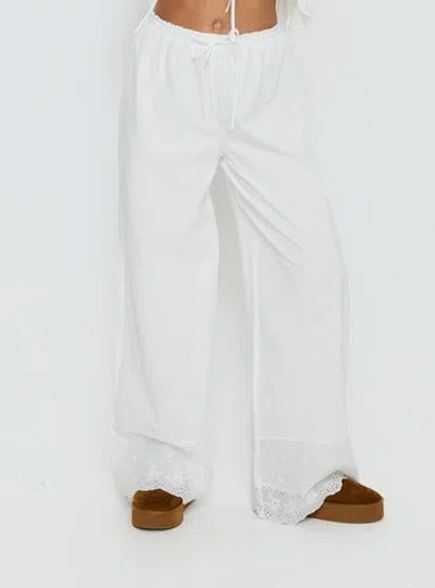 Princess Polly Lower Impact Kissed Chaos Broderie Anglais Tie Waist Pants In White
