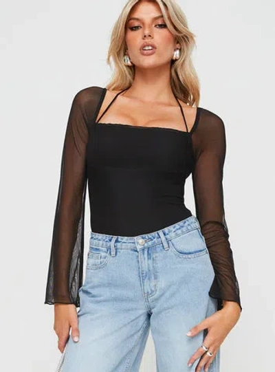 Princess Polly Lower Impact Liva Sheer Sleeve Bodysuit In Black