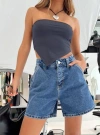 Princess Polly Lower Impact Lou Carpenter Denim Shorts In Mid Wash